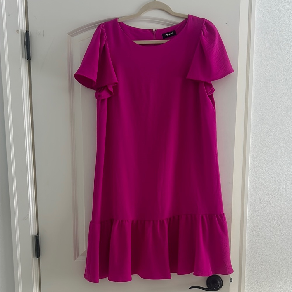 DKNY Fuchsia Flutter Sleeve Dress